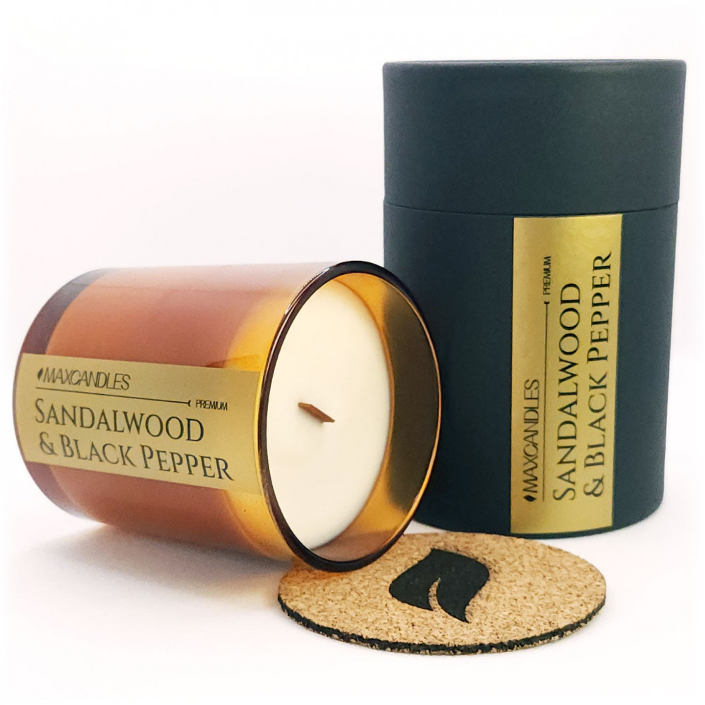 Lumanare Parfumata Lemn De Santal si Piper Negru MAXCANDLES Negru 220 g / 7.8 oz