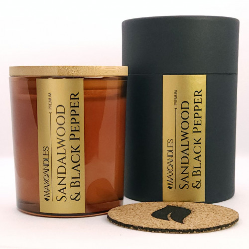 Lumanare Parfumata Lemn De Santal si Piper Negru MAXCANDLES Negru 220 g / 7.8 oz