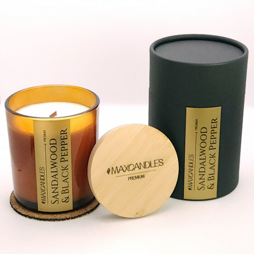 Lumanare Parfumata Lemn De Santal si Piper Negru MAXCANDLES Negru 220 g / 7.8 oz